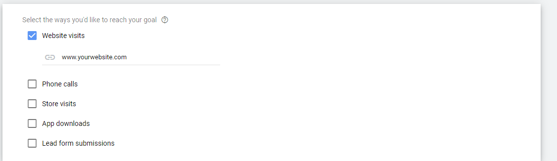 Website visit option Google ads