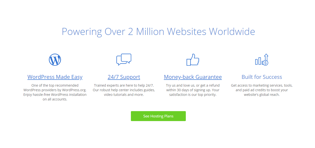 Bluehost landing page